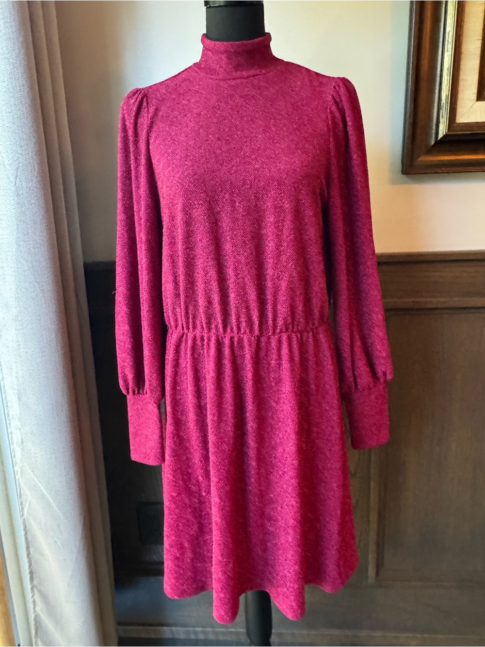 Magenta sparkle Long-Sleeve Mock Neck Dress nwt small